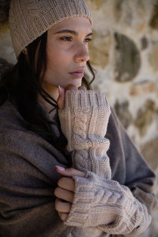 Amon - Soffici Guanti Senza Dita in Lana Vergine e Cashmere Beige