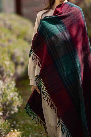 Lambswool Plaid in Lana Vergine Bordeaux Verde Navy