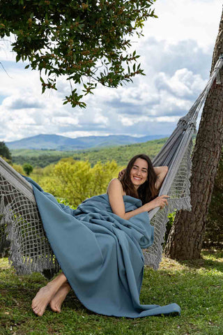 Neda - Caldo Plaid in Pile di Microfibra Azzurro Polvere