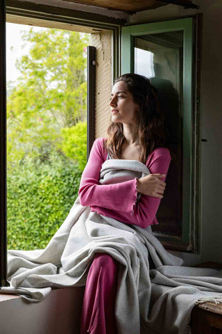 Radda Plaid in Lana Vergine Perla Bianco