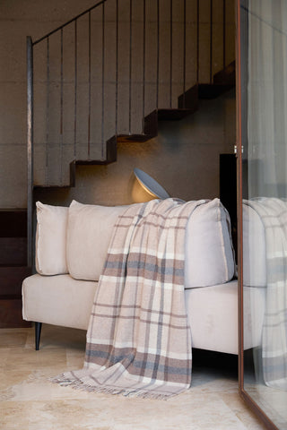 Scozia - Plaid Scozzese in Pura Lana Vergine con Frange Marrone