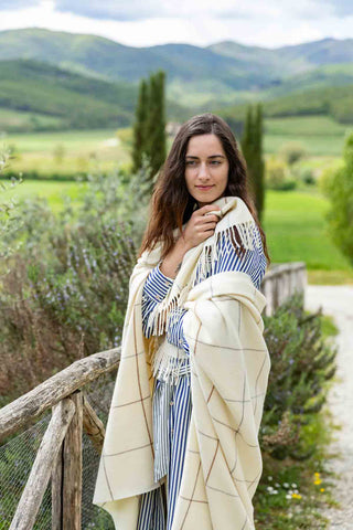 Scozia Plaid in Lana Vergine Bianco