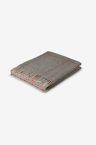 Scozia Plaid in Lana Vergine Perla Antracite Rosso