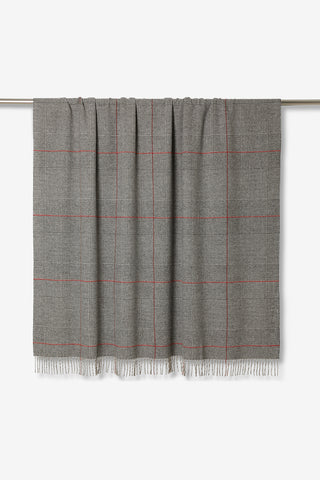 Scozia Plaid in Lana Vergine Perla Antracite Rosso