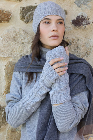 Amon - Guanti Senza Dita in Lana Vergine e Cashmere Grigio Chiaro