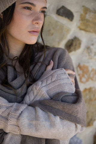Amon - Soffici Guanti Senza Dita in Lana Vergine e Cashmere Beige