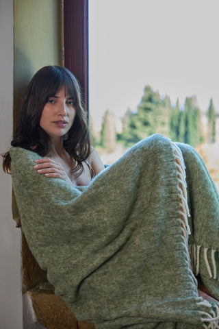 Beba - Morbido Plaid in Baby Alpaca e Lana con Frange Cactus