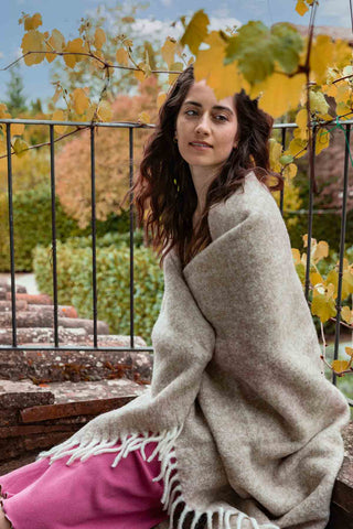 Beba Plaid in Lana di Alpaca Beige Bianco