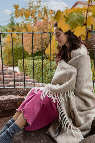 Beba Plaid in Lana di Alpaca Beige Bianco