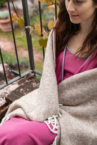 Beba Plaid in Lana di Alpaca Beige Bianco