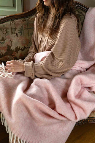 Beba - Plaid Leggero in Baby Alpaca e Lana Garzata Rosa