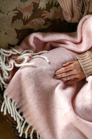 Beba - Plaid Leggero in Baby Alpaca e Lana Garzata Rosa