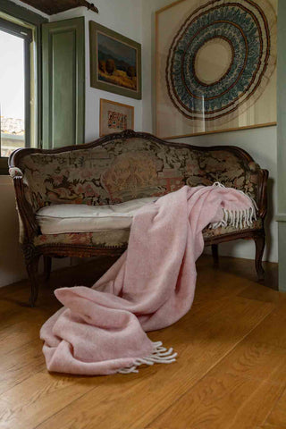 Beba - Plaid Leggero in Baby Alpaca e Lana Garzata Rosa