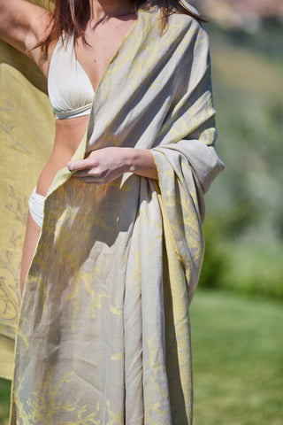 Corallina - Lungo Pareo Mare in Puro Lino Jacquard Giallo