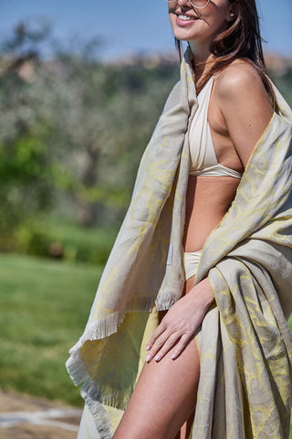 Corallina - Lungo Pareo Mare in Puro Lino Jacquard Giallo