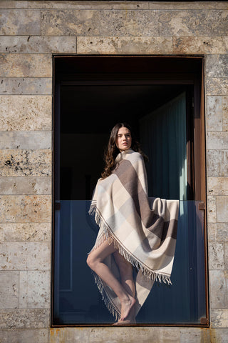 Dalis - Caldo Plaid in Lana Merinos e Cashmere Marrone Penerato