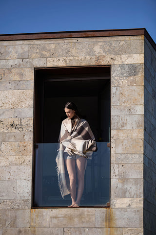 Dalis - Caldo Plaid in Lana Merinos e Cashmere Marrone Penerato