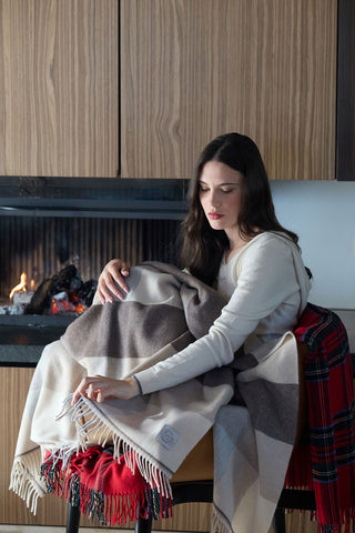Dalis - Caldo Plaid in Lana Merinos e Cashmere Marrone Penerato