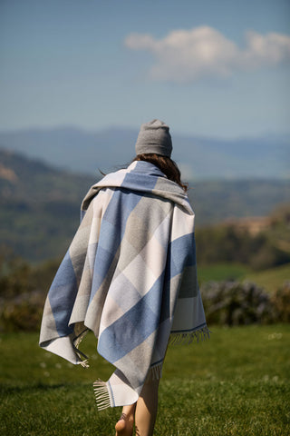 Dalis - Morbido Plaid in Lana Merinos e Cashmere Avio a Quadri