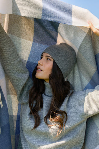 Dalis - Morbido Plaid in Lana Merinos e Cashmere Avio a Quadri