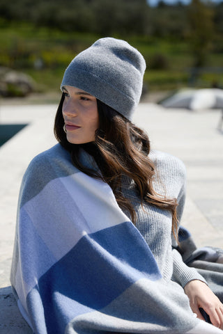 Dalis - Morbido Plaid in Lana Merinos e Cashmere Avio a Quadri