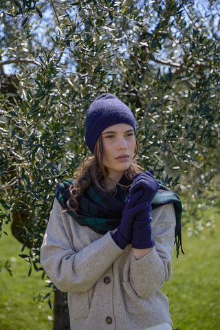 Derby - Calda Sciarpa Tartan In Lana Merinos con Frange Nera
