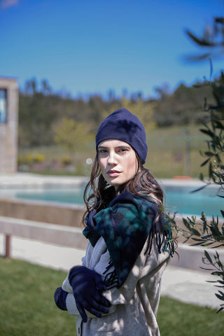 Derby - Calda Sciarpa Tartan In Lana Merinos con Frange Nera
