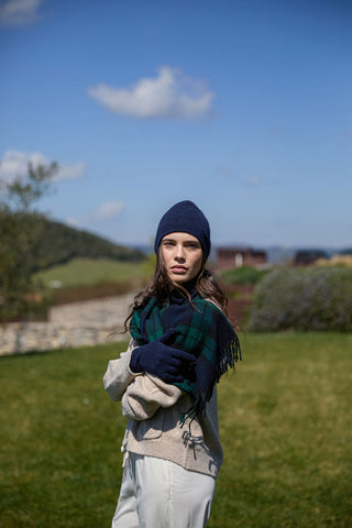 Derby - Calda Sciarpa Tartan In Lana Merinos con Frange Nera