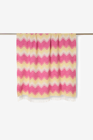 Ellen - Telo Mare in Puro Cotone con Frange motivo Zig Zag Fucsia