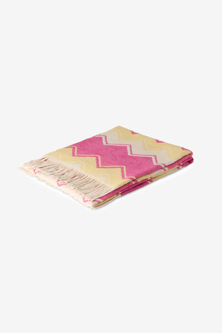 Ellen - Telo Mare in Puro Cotone con Frange motivo Zig Zag Fucsia