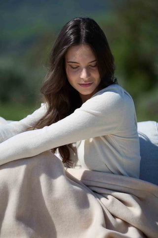 Gaiole - Pregiata Coperta Doppia in Lana e Cashmere Bianca