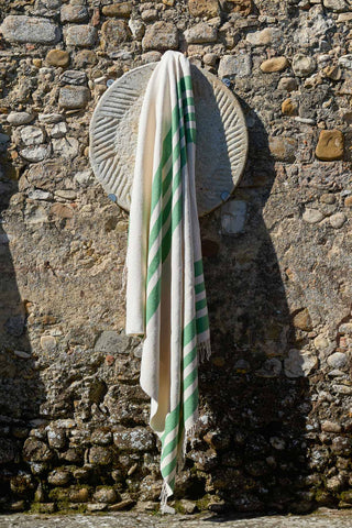 Giselda - Telo Mare Traspirante Misto Cotone Double Face Écru e Verde