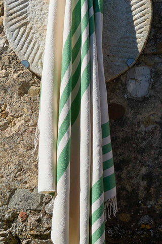 Giselda - Telo Mare Traspirante Misto Cotone Double Face Écru e Verde