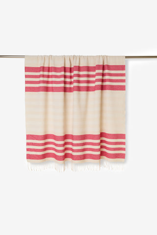 Giselda - Telo Mare in Misto Cotone con Frange Bouclé Écru e Rosso
