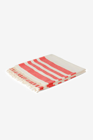 Giselda - Telo Mare in Misto Cotone con Frange Bouclé Écru e Rosso