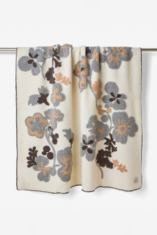 Isotta Caldo Plaid Misto Lana Cotta Disegno Floreale Bianco
