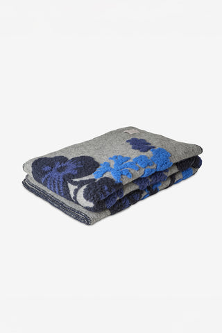 Isotta Plaid Misto Lana Cotta con Disegno Floreale Navy