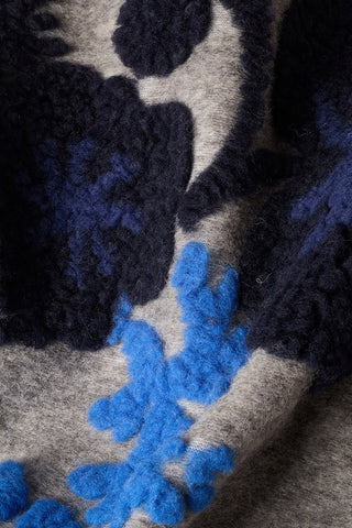 Isotta Plaid Misto Lana Cotta con Disegno Floreale Navy