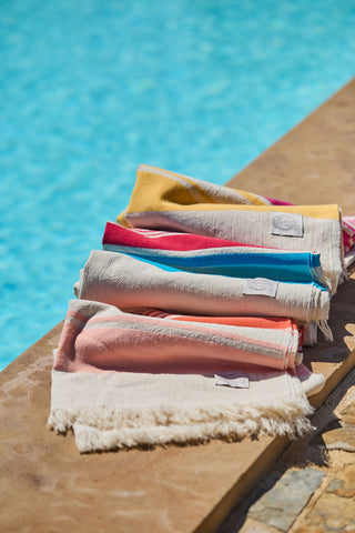 Lacona - Morbido Telo Mare Puro Cotone Colour Block Righe Rosse e Azzurre