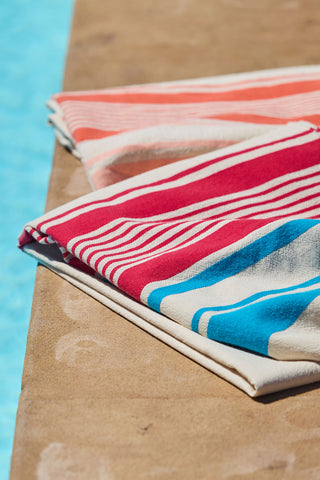 Lacona - Morbido Telo Mare Puro Cotone Colour Block Righe Rosse e Azzurre