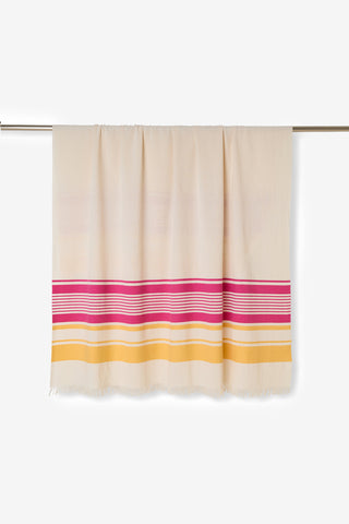 Lacona - Telo Mare in Puro Cotone con Frange Righe Fucsia e Salmone