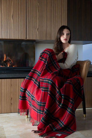 Lambswool - Caldo Plaid in Pura Lana Vergine Tartan Rosso