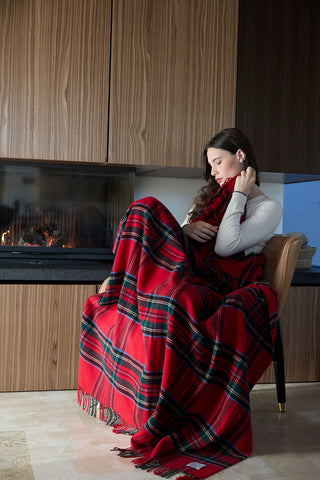 Lambswool - Caldo Plaid in Pura Lana Vergine Tartan Rosso