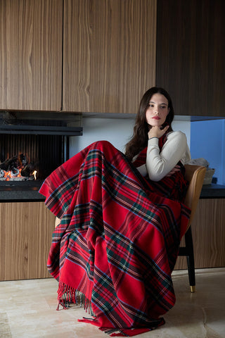 Lambswool - Caldo Plaid in Pura Lana Vergine Tartan Rosso