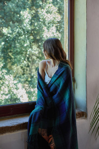Lambswool - Plaid in Pura Lana Vergine di Agnello Tartan Navy