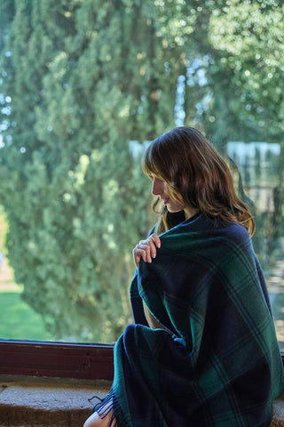 Lambswool - Plaid in Pura Lana Vergine di Agnello Tartan Navy