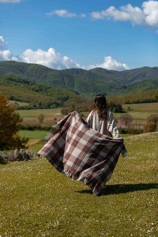 Lambswool Plaid in Lana Vergine Beige Mattone Ottanio