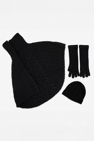 Nero Iconico – Poncho, Cappello e Guanti in Lana e Cashmere