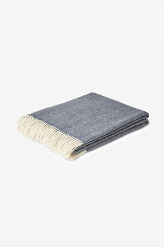 Pires - Plaid in Lana e Cashmere con Frange Navy