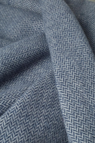 Pires - Plaid in Lana e Cashmere con Frange Navy